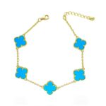 Silver Gold Plated 5-Clover Turquoise Bracelet