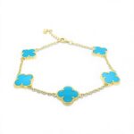 Silver Gold Plated 5-Clover Turquoise Bracelet - Image 7