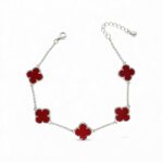 Silver 5-Clover Carnelian Bracelet