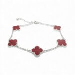 Silver 5-Clover Carnelian Bracelet - Image 7