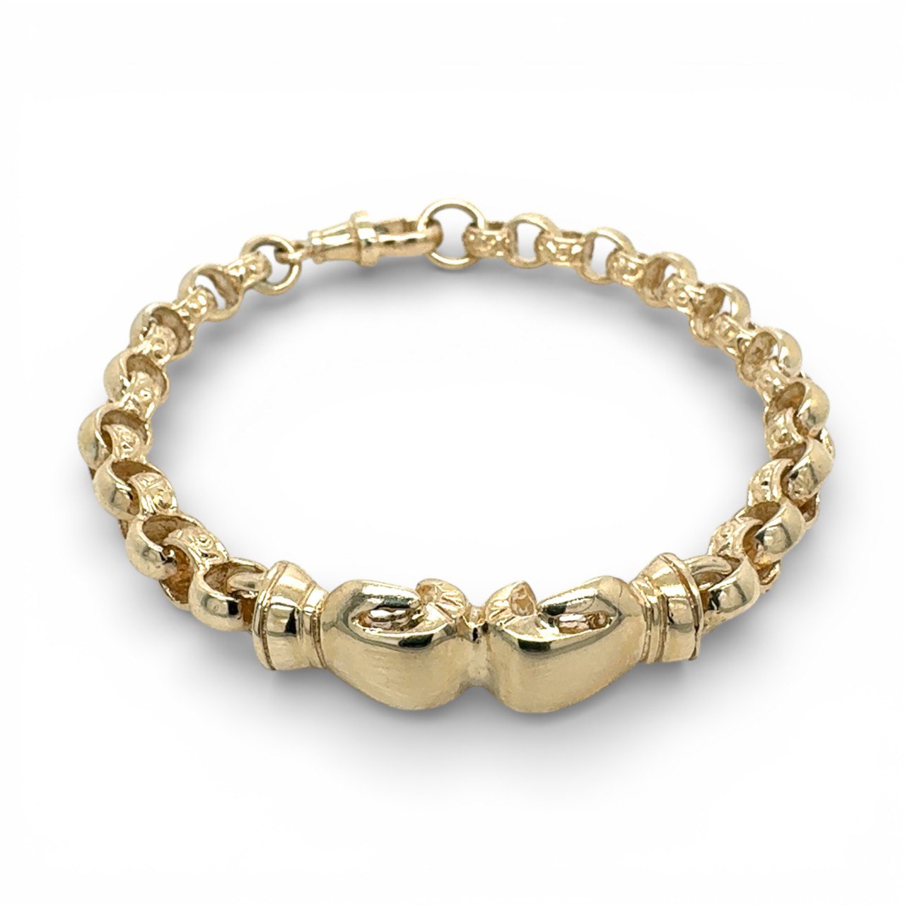 9k Yellow Gold Boxing glove belcher bracelet. 9k Yellow Gold Boxing Gloves Belcher Bracelet - 10x6 mm - Image 1