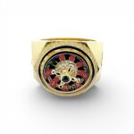 14k Yellow Gold Roulette Signet Ring for men solid.