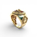 14k Yellow Gold Roulette Signet Ring for men solid.