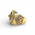 14k Yellow Gold Roulette Signet Ring for men solid.