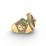 14k Yellow Gold Roulette Signet Ring for men solid.