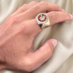 14k Yellow Gold Roulette Signet Ring for men solid.