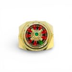 14k Yellow Gold Roulette Signet Ring for men solid.