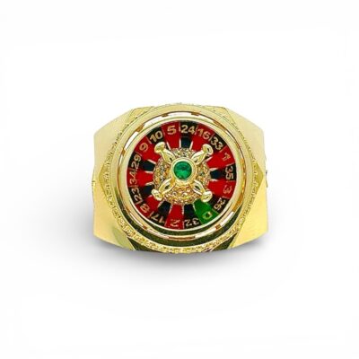 14k Yellow Gold Roulette Signet Ring for men solid.