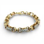 9k Yellow Gold Gypsy Link Belcher Bracelet Patterned and Stone Set Links - 10 mm
