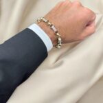9k Yellow Gold Gypsy Link Belcher Bracelet Patterned and Stone Set Links - 10 mm - Image 2