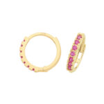 9k Yellow Gold Ruby CZ Huggies Earrings - Image 2