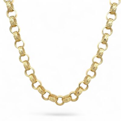 9k Yellow Gold Italain patterned and plain belcher chain.