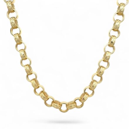 9k Yellow Gold Italain patterned and plain belcher chain.