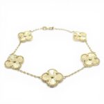 14k Yellow Gold Solid Patterned Clover Bracelet - 14 mm