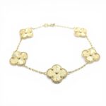 14k Yellow Gold Solid Patterned Clover Bracelet - 14 mm - Image 2