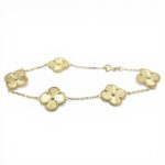 14k Yellow Gold Solid Patterned Clover Bracelet - 14 mm - Image 4