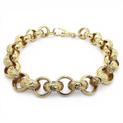 9k yellow gold solid belcher bracelet 12 mm heavy links.