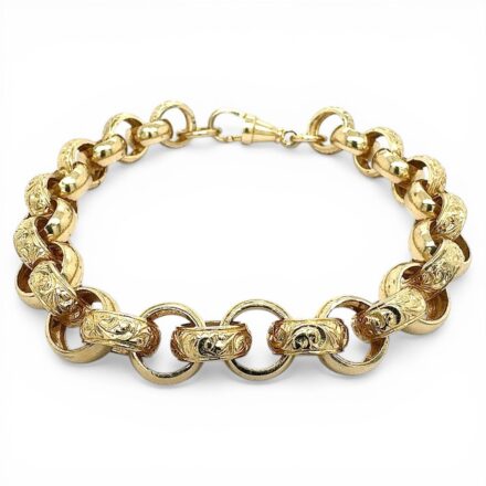 9k yellow gold solid belcher bracelet 12 mm heavy links.
