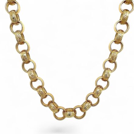 9k Yellow Gold Solid belcher chain solid patterned and plain links.