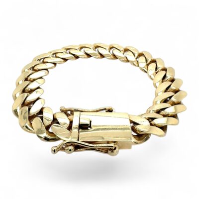 9k yellow gold miami cuban bracelet light links 14 mm.