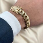 9k yellow gold miami cuban bracelet light links 14 mm.