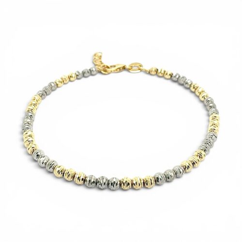 14k white and yellow gold ball bracelet solid diamond cut.