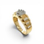 14k Yellow Gold Rolex Inspired Signet Ring With Cubic Zirconia Stones - Image 4