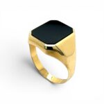 14k Yellow Gold Plain Rectangle Onyx Ring - Image 2