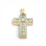 9k Yellow Gold Round and Baguette Cz Cross Pendant - Image 3