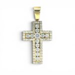 9k Yellow Gold Round and Baguette Cz Cross Pendant