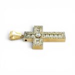 9k Yellow Gold Round and Baguette Cz Cross Pendant - Image 2