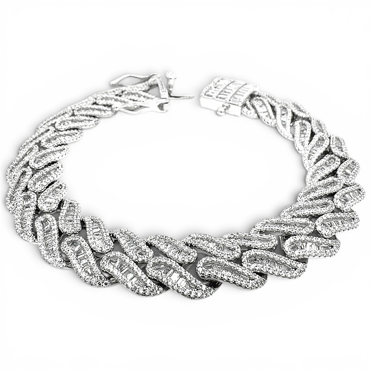 925 Sterling Silver Iced Out Cuban Bracelet - 13 mm - Image 1