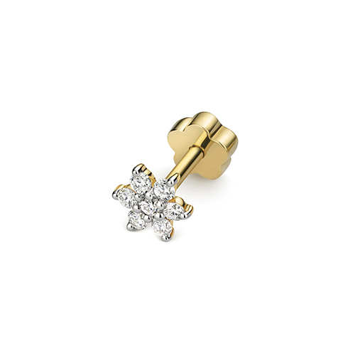 9k Yellow Gold Diamond Flower Cartilage Stud -THED913 - Image 1