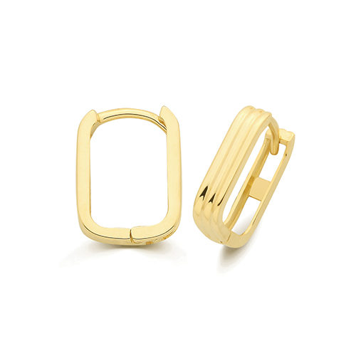 9k Yellow Gold Triple Rectangle Hinged Hoop Earrings - 2.8 x 12.5 mm - Image 1