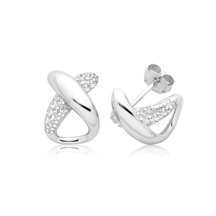 925 Sterling Silver Cz Ribon Stud Earrings