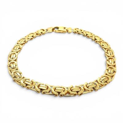 9k Yellow Gold solid flat byzantine bracelet. The bracelet 5.5 mm wide Italian made.