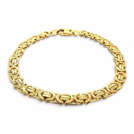 9k Yellow Gold solid flat byzantine bracelet. The bracelet 5.5 mm wide Italian made.