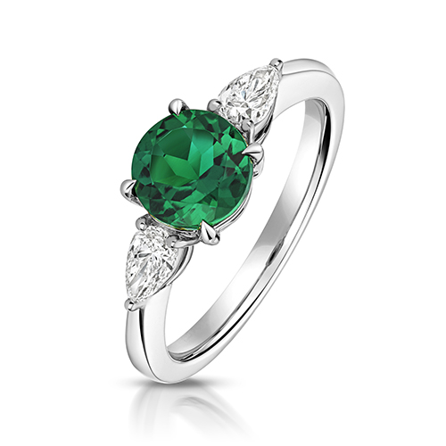 9k White Gold Lab Grown Diamond and Emerald Set Ring - Image 1