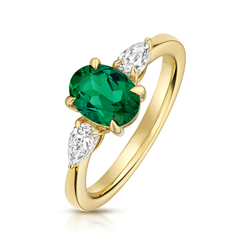 9k Yellow Gold Lab Grown Diamond and Oval Emerald Set Ring - Image 1
