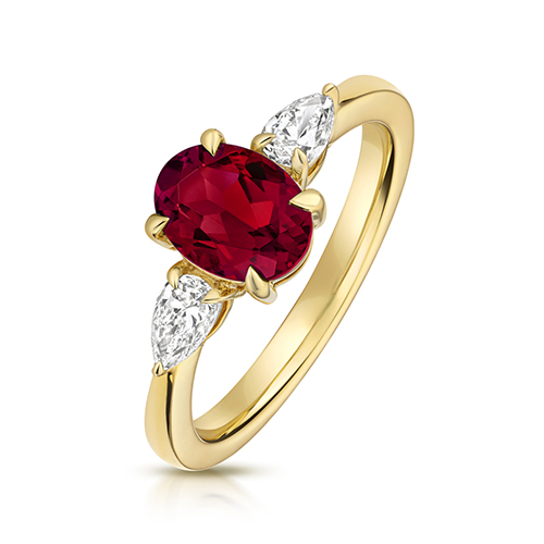 9k Yellow Gold Lab Grown Diamond and Oval Ruby Set Ring - Image 1