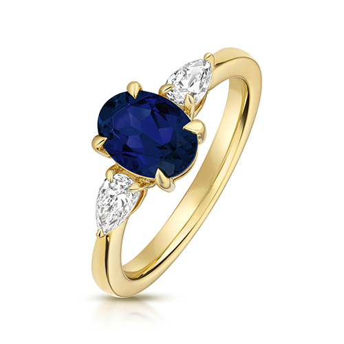 9k Yellow Gold Lab Grown Diamond and Oval Sapphire Set Ring - Image 1