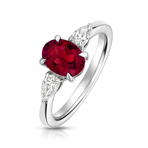 9k White Gold Lab Grown Diamond and Oval Ruby Set Ring - Image 1