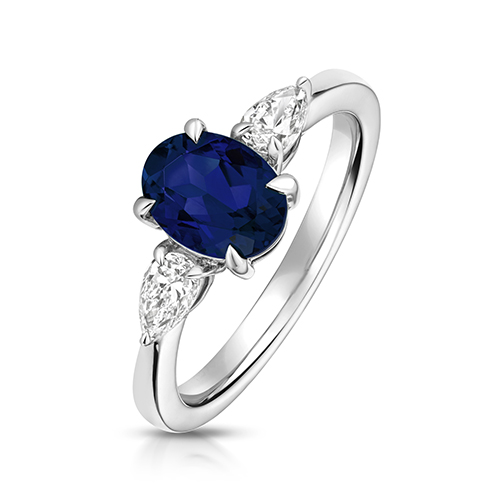 9k White Gold Lab Grown Diamond and Oval Sapphire Set Ring - Image 1
