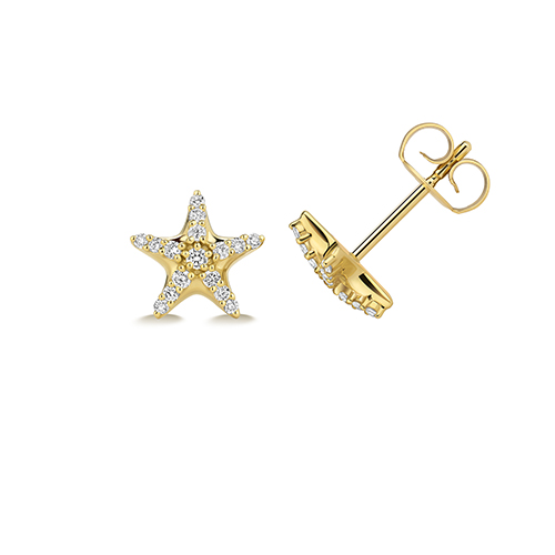 9k Yellow Gold Diamond Set Starfish Shaped Stud Earrings - Image 1