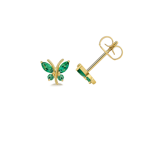 9k Yellow Gold Emerald Butterfly Studs -THV292E - Image 1