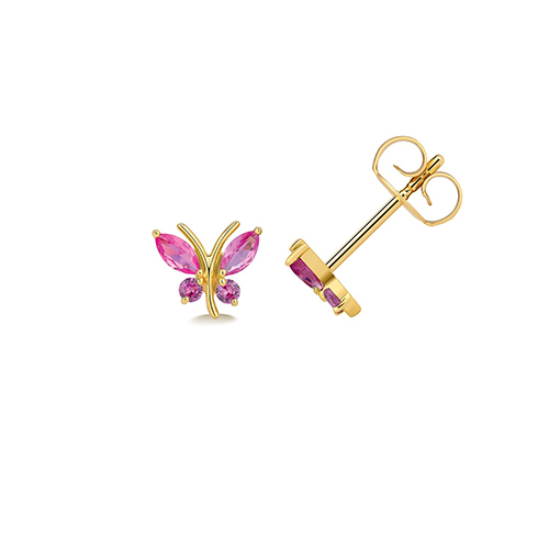 9k Yellow Gold Ruby Butterfly Studs -THV292R - Image 1