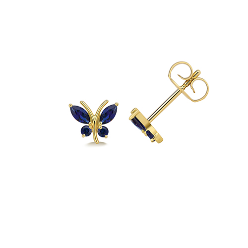 9k Yellow Gold Sapphire Butterfly Studs -THV292S - Image 1
