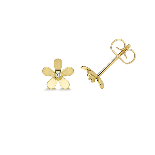 9k Yellow Gold Diamond Set Flower Shaped Stud Earrings - Image 1