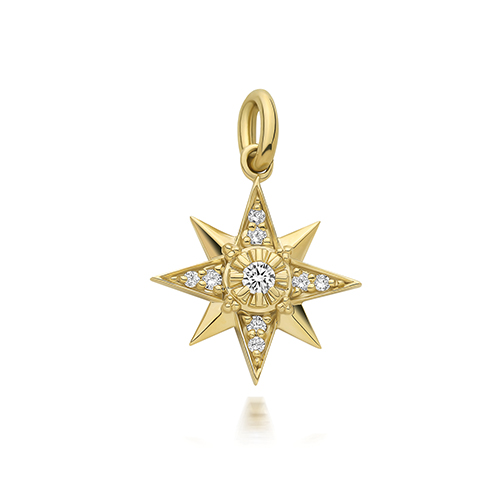 9k Yellow Gold Diamond Set Compass Star Shaped Pendant - Image 1