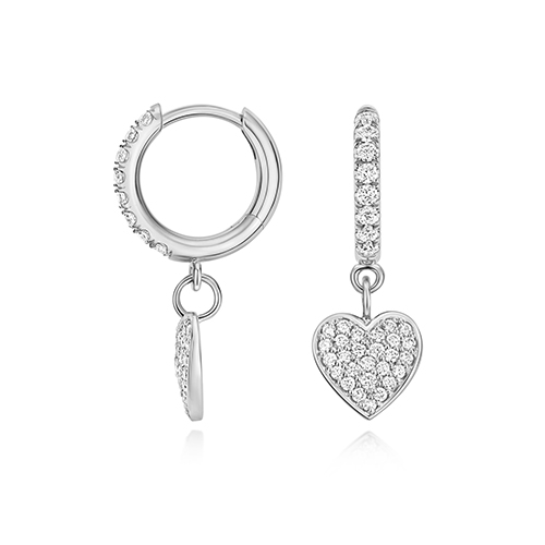 925 Sterling Silver Diamond Set Heart Drop Earrings - Image 1